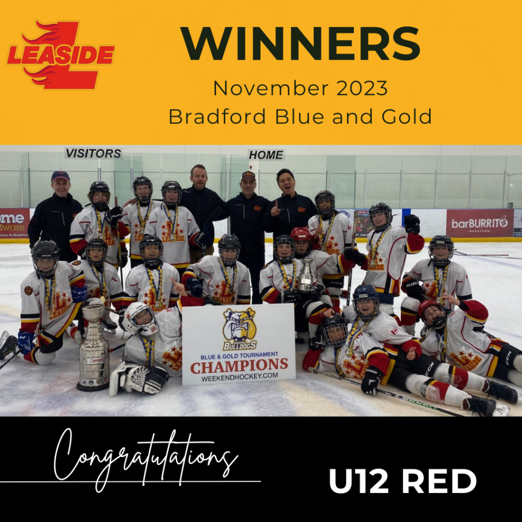 U12 Red celebrates a win at Bradford Blue and Gold