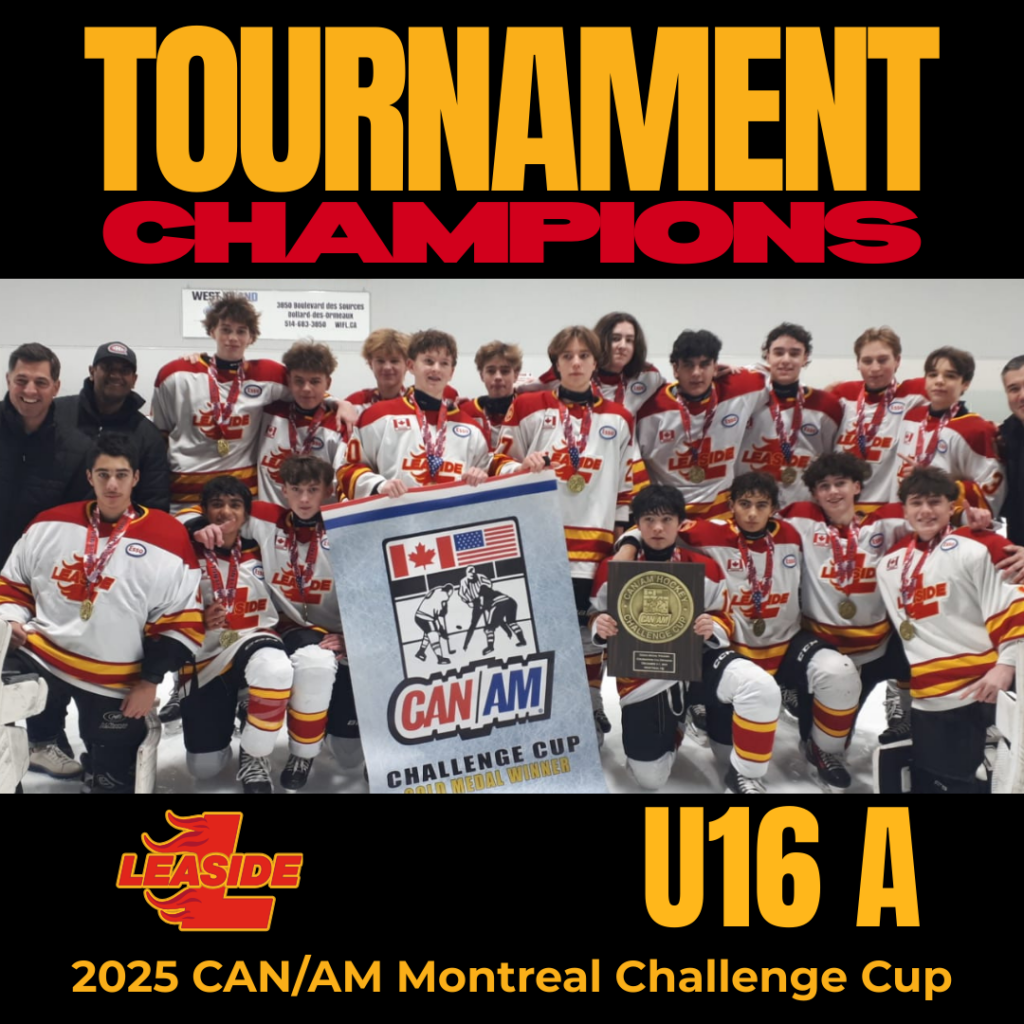 Leaside U16 A poses with the Championship trophy at the CAN/AM Montreal Challenge Cup