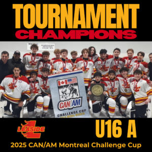 Leaside U16 A poses with the Championship trophy at the CAN/AM Montreal Challenge Cup