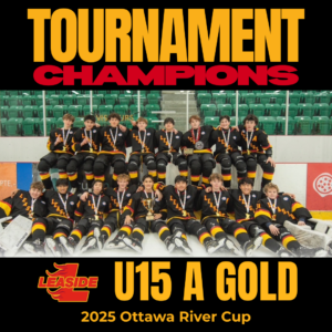 U15 A Gold pose with the Ottawa River Cup - their third tournament win in the 25-26 season.