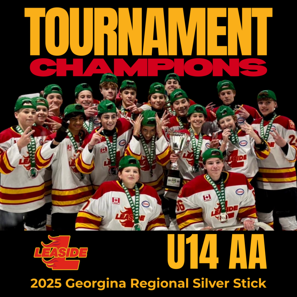 U14 AA gather to celebrate their victory in the 2025 Georgina Regional Silver Stick Tournament